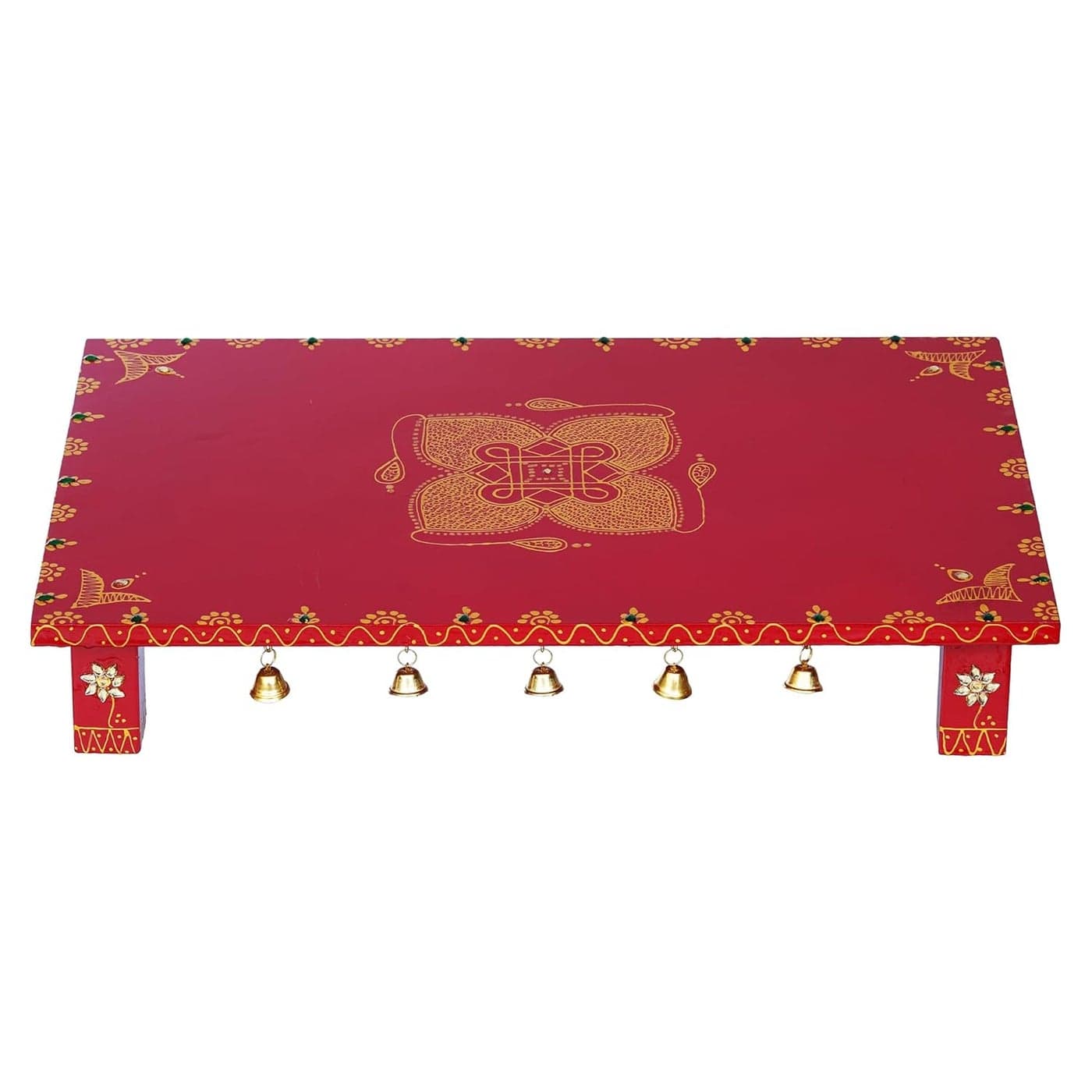 Ramkripa Art Handmade Wooden Pooja Chowki with Traditional Design Decorative Puja Bajot for Home Temple Marriage Engagement Festivals 18 L X 12 W X 3 H Inches