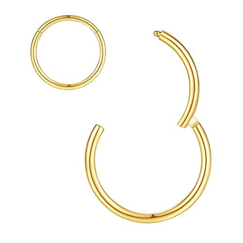8mm Gold Septum Nose Rings, 20 Gauge Hoop Helix Daith Tragus Earrings, Clicker Lip Rings 20g Cartilage Earring Nose Piercing Jewelry Surgical Steel