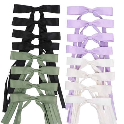WORTL Hair Bows Clips Coquette Ribbon Bowknot with Long Tail Princess Hair Bows French Barrettes Hair Accessories for Women Girls 16PCS Cream Green Purple Black