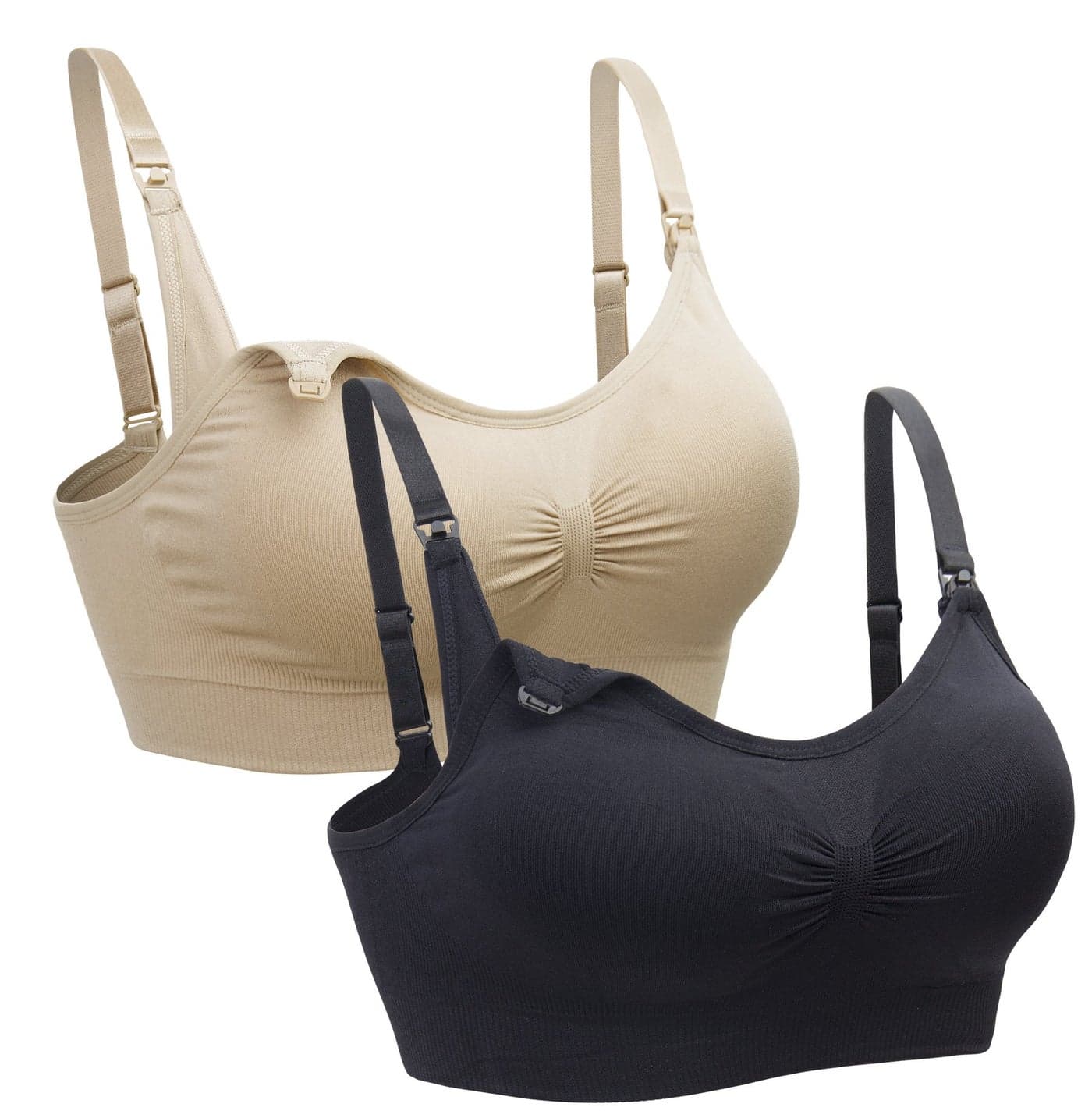 Suekaphin 2PACK Nursing Maternity Bra for Pregnancy Women Breastfeeding Comfortable Sleeping with Extenders,Black+Beige,Small