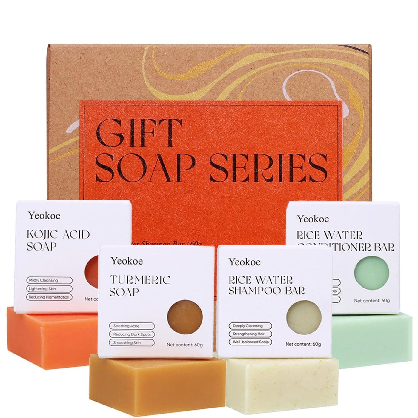Yeokoe Turmeric Soap Bar and Rice Water Shampoo Conditioner Bar SetKojic acid for BodyFace and HairDeep CleansingTravel ToiletriesSpa Gifts For Women