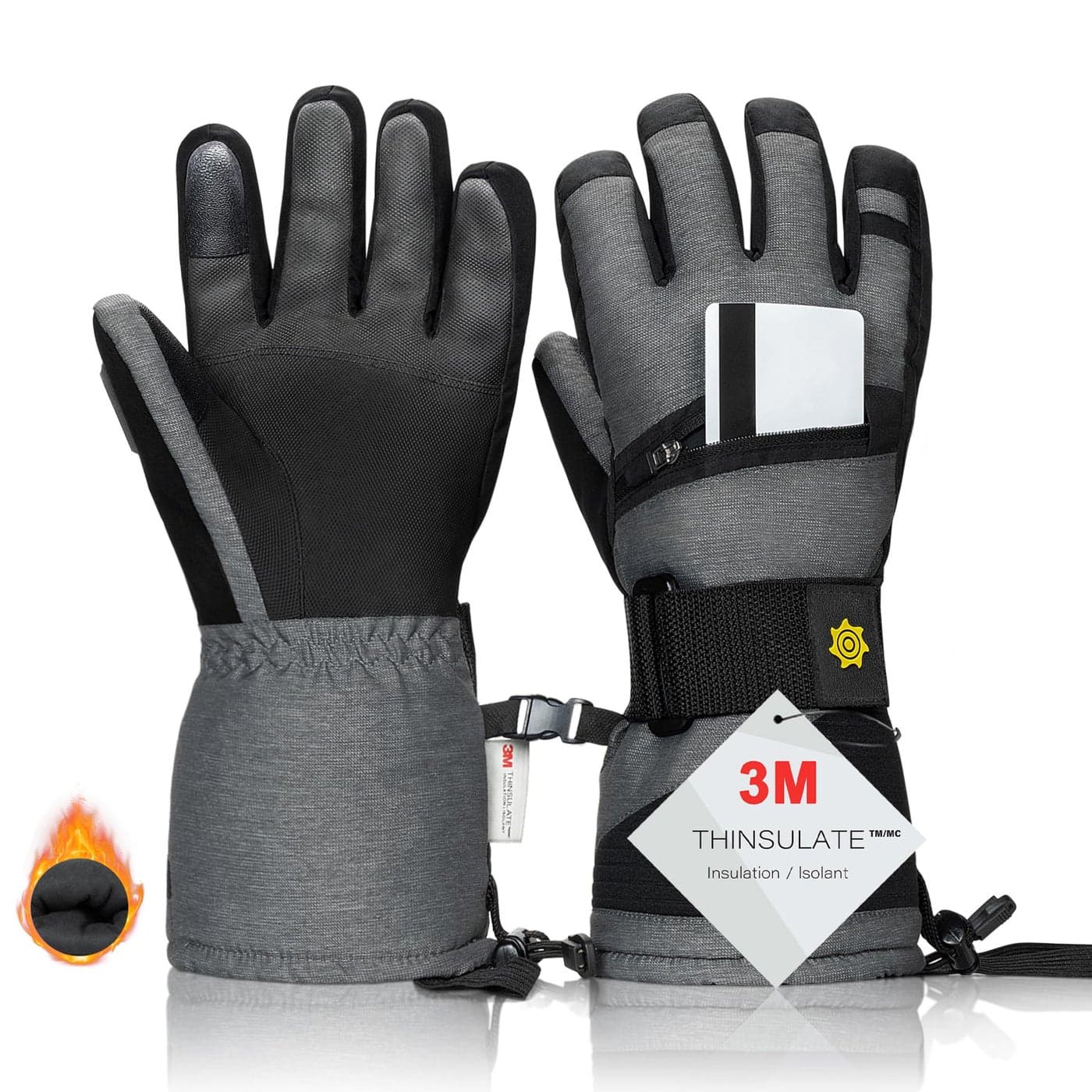 Solaris Waterproof Warm Ski Gloves, 3M Winter Cozy Thinsulated Snow Gloves for Skiing, Snowboarding, Shoveling, Cycling, Outdoor Sports, Great for Ski Lover