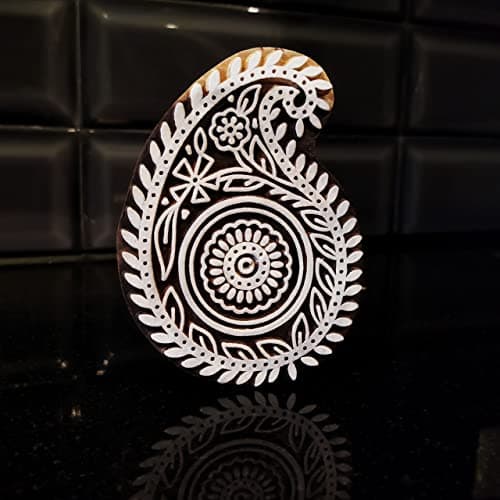 ecofynd Paisley Wood Block Stamps (Pack of 1), Wooden Blocks for Block Printing Stamp Set, Artistic Shapes Craft Kids Saree Border DIY Henna Fabric Textile Paper Clay Pottery Hand-Carved (BLOCK007)