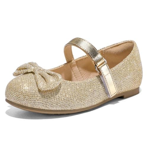 K KomForme Girl's Ballet Flats Non-Slip Soft Mary Jane Walking Party Dress Shoes for Toddler/Little Kid/Big Kid Gold Glitter