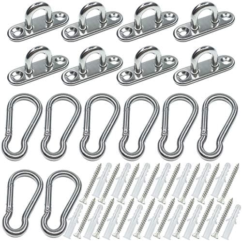 HEVERP 8 Pcs Stainless Steel 1.8 Inches Pad Eye Hooks and 8 Pcs 1.96 Inches Snap Hooks,Shade Sail Hardware,Heavy Hangers for Outdoors Light,String Lights,Plant Bracket