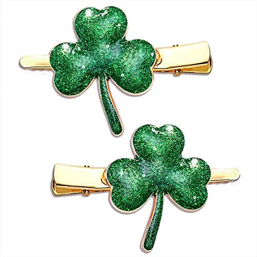 St. Patrick’s Day Hair Clips Rhinestone Glitter Green Leaf Hairpins for Women Lucky Shamrock Hair Clips Costume Hair Accessory Holiday Party Gifts (Glitter)