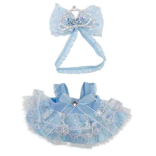 Blue Princess Gown Set for 17cm 67 Bubu Dolls 2Piece Formal Outfit with Lace Dress Sparkly Tiara Bow for Friends Collectors NO Doll Blue Princess Gown