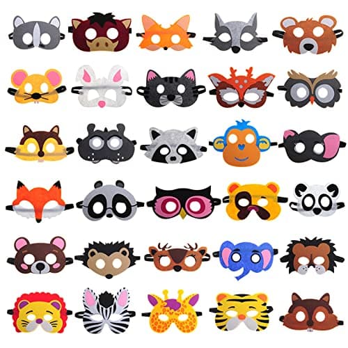 TAOVEN 30 Pieces Felt Animal Masks for Kids Jungle Theme Party Favors Supplies
