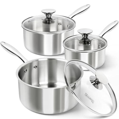 MICHELANGELO Triply Stainless Steel Saucepan Set with Lids 6pcs, Stainless Steel Pot Set, Kitchen Pot Set Induction Compatible, 1QT & 2QT & 3QT