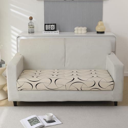 HOKIPO 'Elira Series' Polyester Blend 140GSM Stretchable Sofa Seat Cushion Cover Slipcover, 2 Seater, Natural Beige Abstract Art (AR-5349-C4)