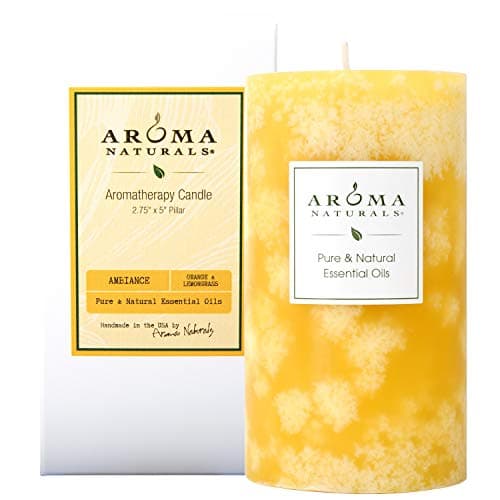 Aroma Naturals Orange and Lemongrass Essential Oil Scented Pillar Candle, Ambiance, 2.75 inch x 5 inch, Yellow