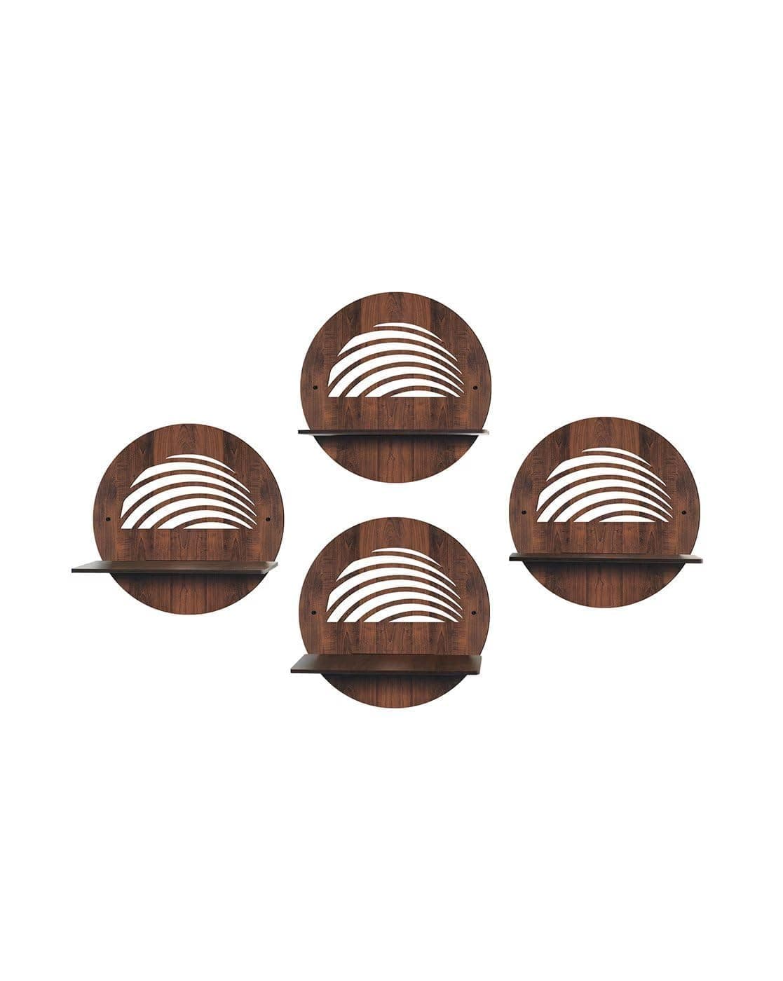 MSK CRAFT Wooden Wall Shelf Shelves Planter Stand Art Hanging Decor for Wall Mounted Floating Display Rack Storage Organizer for Kitchen Bedroom Decoration Items Gifting Brown Round Leaf