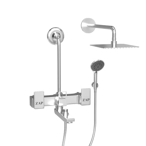 ZAP SKODA Series 100% High Grade Brass 3 in 1 Wall Mixer with Shower Arms & Head | Multi Flow Hand Shower with 1.5 Meter Flexible Tube (Chrome)