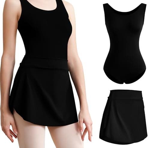 Tegmk Women’s Team Basic Tank Dance Leotard with Pull On Ballet Skirt(4030-06-S-06Qun)