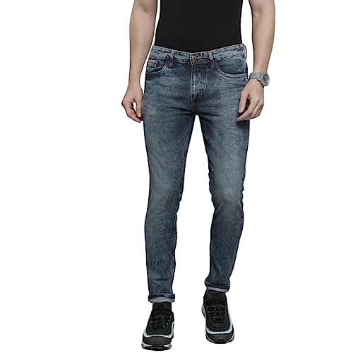 The Indian Garage Co Men Mid Rise Slim Fit Badges Stretchable Jeans Blue, 28