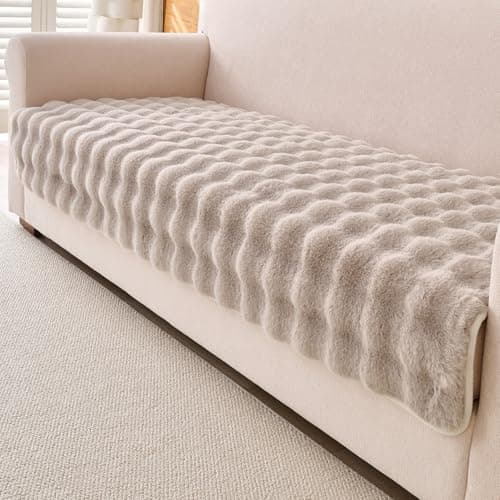 HOKIPO 'FurHug' Luxury Faux Rabbit Fur Anti Slip Sofa Mat for 3 Seater, Latte Brown (NEW-5015-LCF*1)