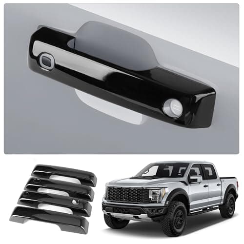 LUNQIN Car Door Handle Cover for Ford F-150 2021-2025,F-250 Super Duty 2023-2025,F-350 Super Duty 2023-2025 Auto Exterior Accessories Handle Protectors Covers Wrap Decoration ABS Gloss Black