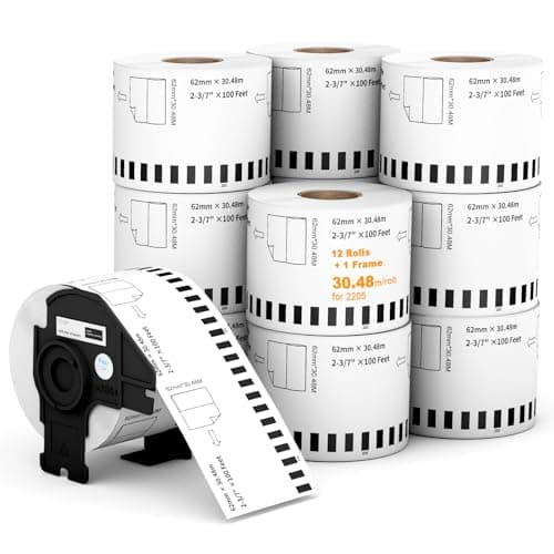 (12 Rolls + 1 Frame, 30.48m Labels/Roll) Labelebal Dk 2-3/7" x 100' Direct Thermal Continuous Length Labels Replacement for DK-2205 Shipping Mailing Postage Compatible for Brother QL Printer