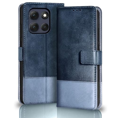 TheGiftKart Flip Back Cover Case for Motorola Moto G86 Power 5G | Dual-Color Leather Finish | Inbuilt Stand & Pockets | Flip Back Case Cover for Motorola Moto G86 Power (Faux Leather, Blue & Sky)