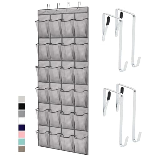 GORILLA GRIP Over the Door Shoe Organizer 24 Large Breathable Mesh Pockets Space Saving Hanging Storage Holder Closet Rack Hanger Holds Up to 40 lbs Hangs on Closets for Shoes Accessories Gray
