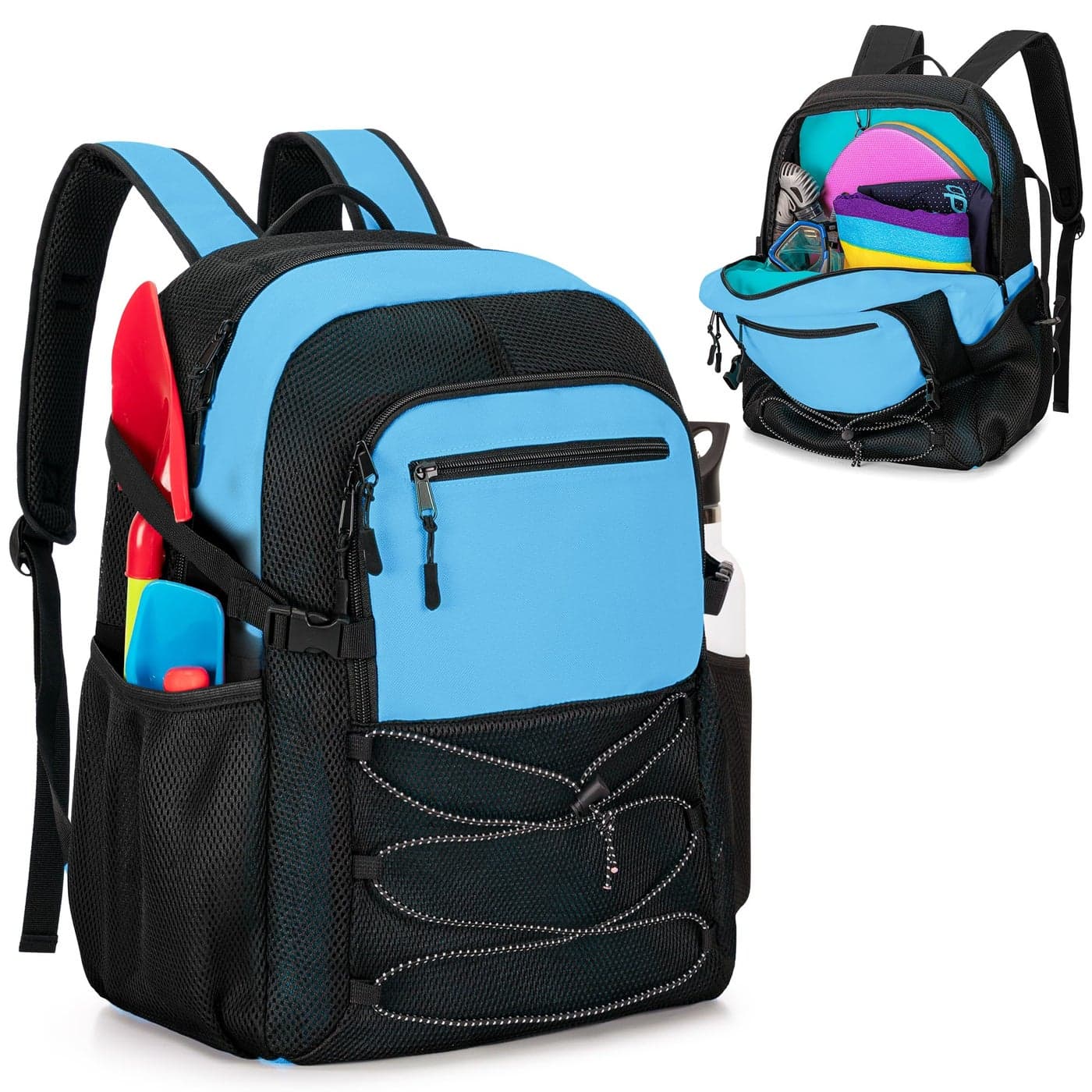 Fasrom Mesh Beach Bag Backpack with Wet Item Pocket, Swim Backpack for Pool, Travel and Gym (Patent Design, Empty Bag Only), Blue