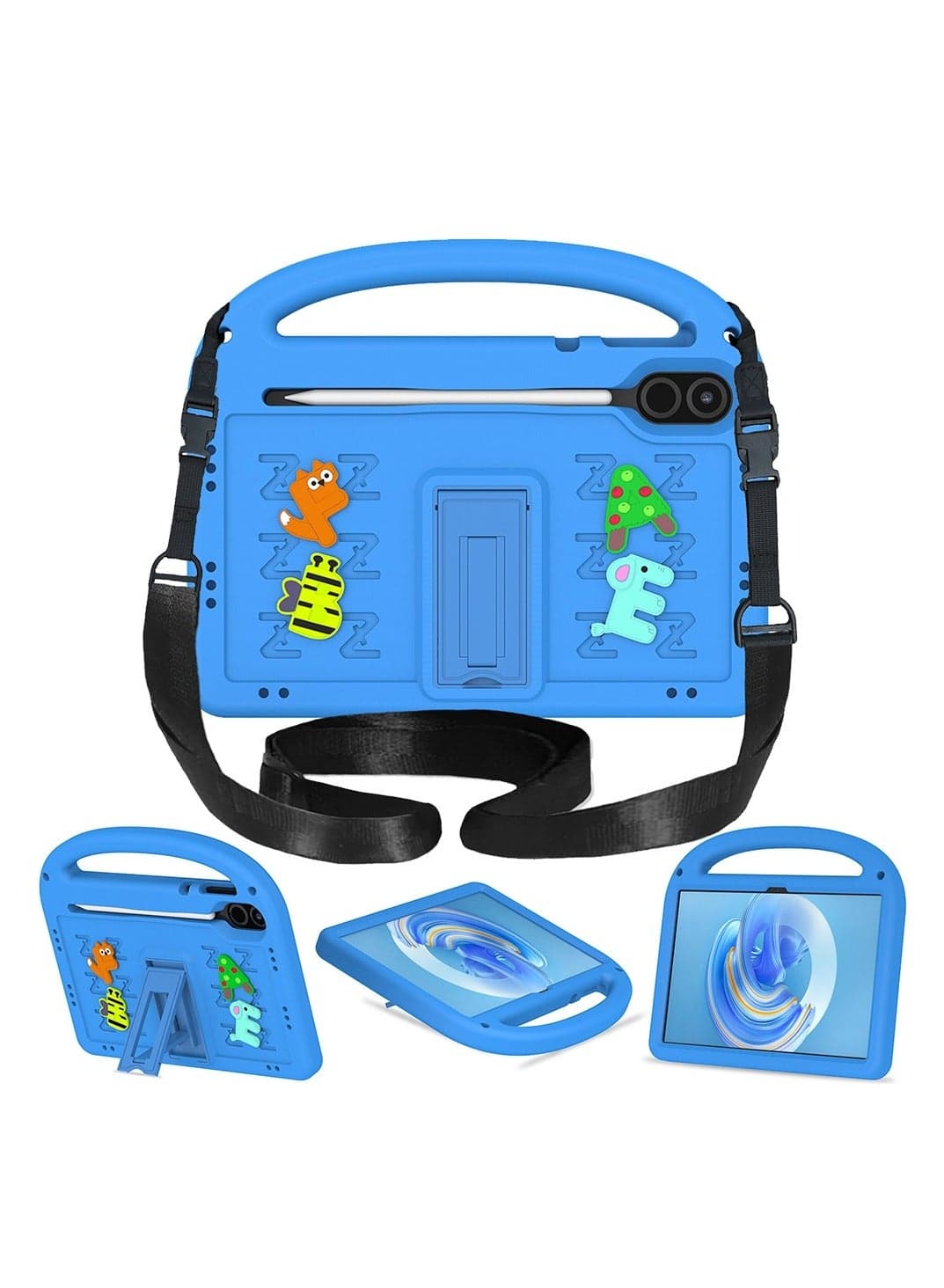 Case Compatible with Honor Pad X9 11.5 Inch Case, 【Kids Friendly】 DIY Cute Cartoon Stickers Lightweight EVA Shockproof Handle Stand Cover with Shoulder Strap (Sky Blue)