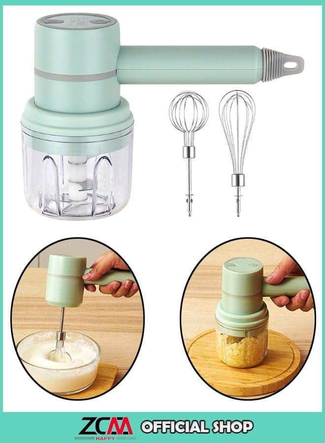 Wireless Electric Egg Beater and Handheld Meat Grinder - Rechargeable 2-in-1 Whisk and Mixer with 250ml Plastic Cup