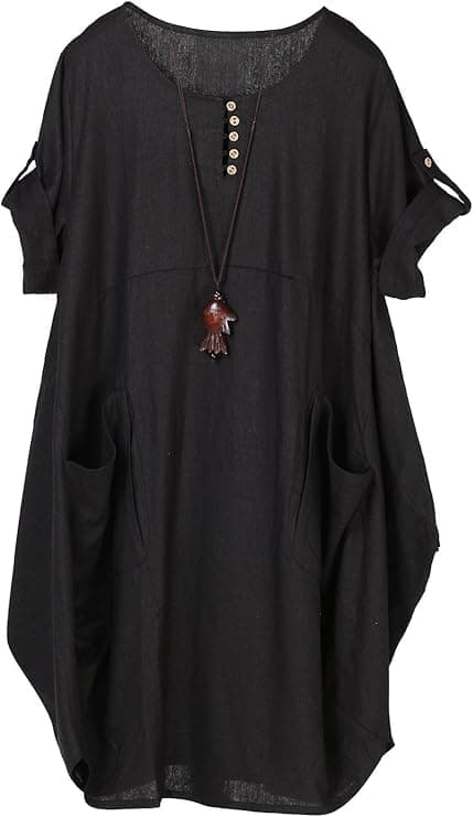 Minibee Women's Ruffle Oversize Casual Midi Dresses with Pockets (3XL, Black)
