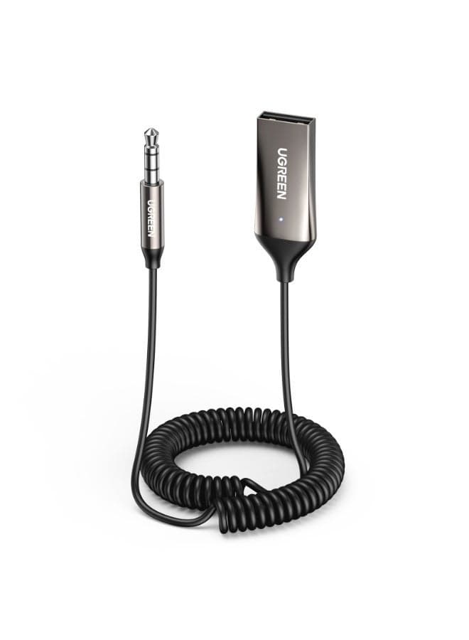 Bluetooth Car Receiver Bluetooth version 6.0 Transmission range 10m - USB 2.0 to 3.5mm Jack Handsfree Car kit Audio Receiver with Built-in Microphone for Car Speaker and Home Audio 70601, CM309 Grey