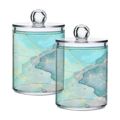 MNSRUU 4 Pack Qtip Holder Organizer Dispenser Modern Art Marble Teal Bathroom Containers Bathroom Vanity Storage Canister Apothecary Jars for Cotton SwabsPadsFloss