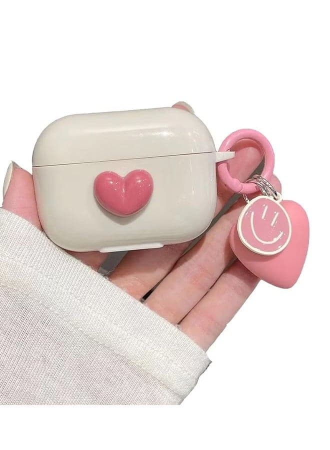 AirPods Pro2 Case, Airpods Pro 2nd Generation Pink TPU 3D Heart-shaped Case Cover, Soft Silicone Skin Shock-Absorbing Protective Cover with Keychains for Apple Airpods Pro 2