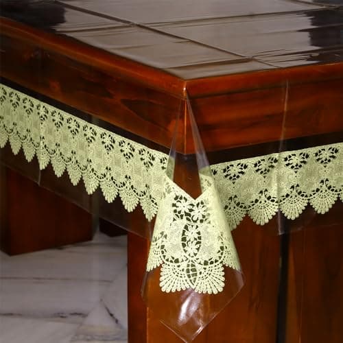 OrientalWeavers PVC Dining Table Cover Cloth Tablecloth Waterproof Protector, 6-8 Seater, 60 X 90 inches, Beige Border(Plastic, Rectangular, Pack of 1)