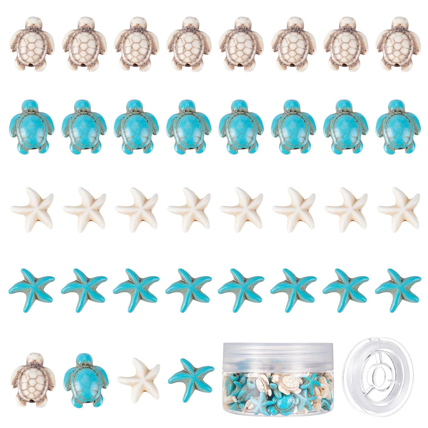 SUNNYCLUE 1 Box Sea Turtle Beads Turquoise Starfish Bead Synthetic Sea Star White Blue Tortoise Turtle Charms Small Ocean Animal Summer Spacer Beads for Bracelets DIY Jewelry Making Supplies