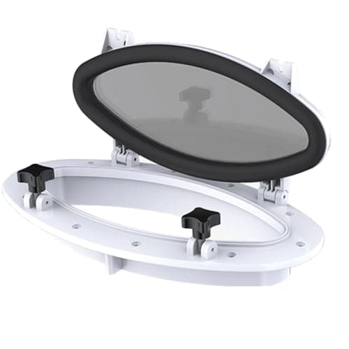 SEAFLO 16.1" x 8.6" Elliptical Oval Porthole Portlight Window - ABS Plastic & Tempered Glass, White, for Boat, Yacht, and Marine Applications