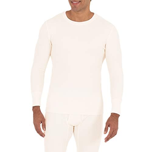 Fruit of the Loom Men's Recycled Waffle Thermal Underwear Crew Top, Natural, Large