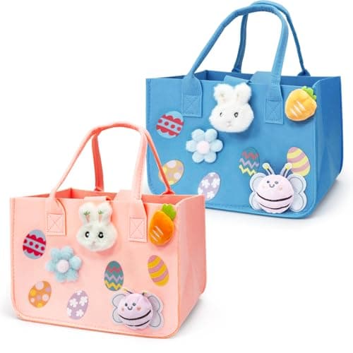 Aviski 2PCS Easter Egg Hunt Bags Easter Bunny Gift Bags with Handles Easter Treat Bags Felt Easter Bags for Gifts Wrapping Egg Hunt Game Easter Party Supplies 12 x78 x68Pink Light Blue