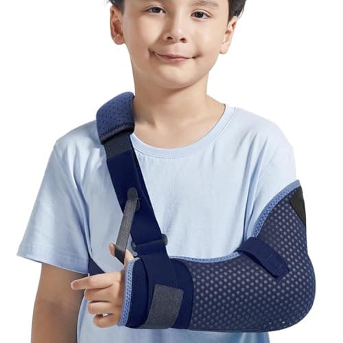 Velpeau Kids Arm Sling Shoulder Immobilizer with Waist Strap, Ventilated & Breathable Design, Arm Support Brace for Children, Boys, Girls (Mesh Version, Blue, Left, 2XS: Bust 19″-23.5″)