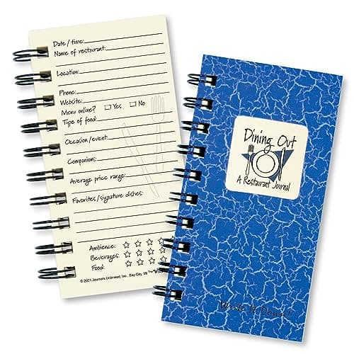 Write it Down series by Journals Unlimited, Guided Journal, Dining Out, A Restaurant Journal, Mini-Size 3”x5.5”, Blue Hard Cover, Made in USA