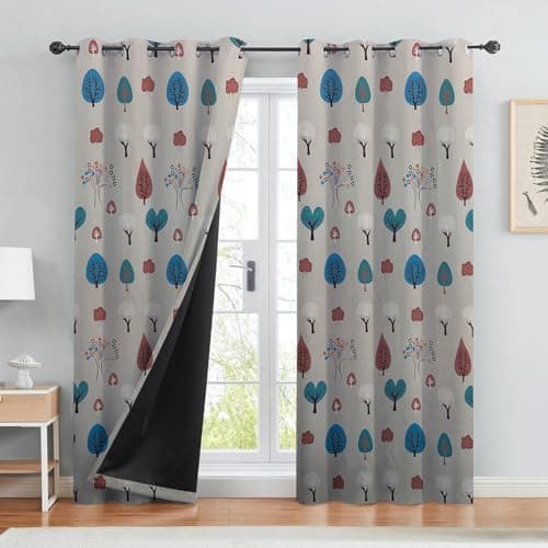 BFAM Kids Blackout Curtains 8 feet Set of 1 – 100% Room Darkening, Thermal Insulated, Noise Reducing, Cute Animal & Rainbow Prints, Eyelet Curtains for Playroom, Bedroom & Nursery, Pack of 1 Curtain