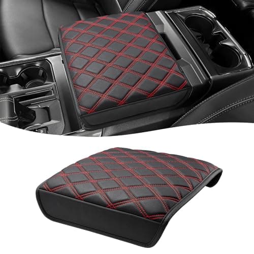Center Console Armrest Cover for Ford F150 Lightning 2021 2022 2023 2024 2025 2026, Workstation Arm Rest Lid Protector Pad, Interior Accessories, Black-Red Stitch (Fits Work Surface Console Only)