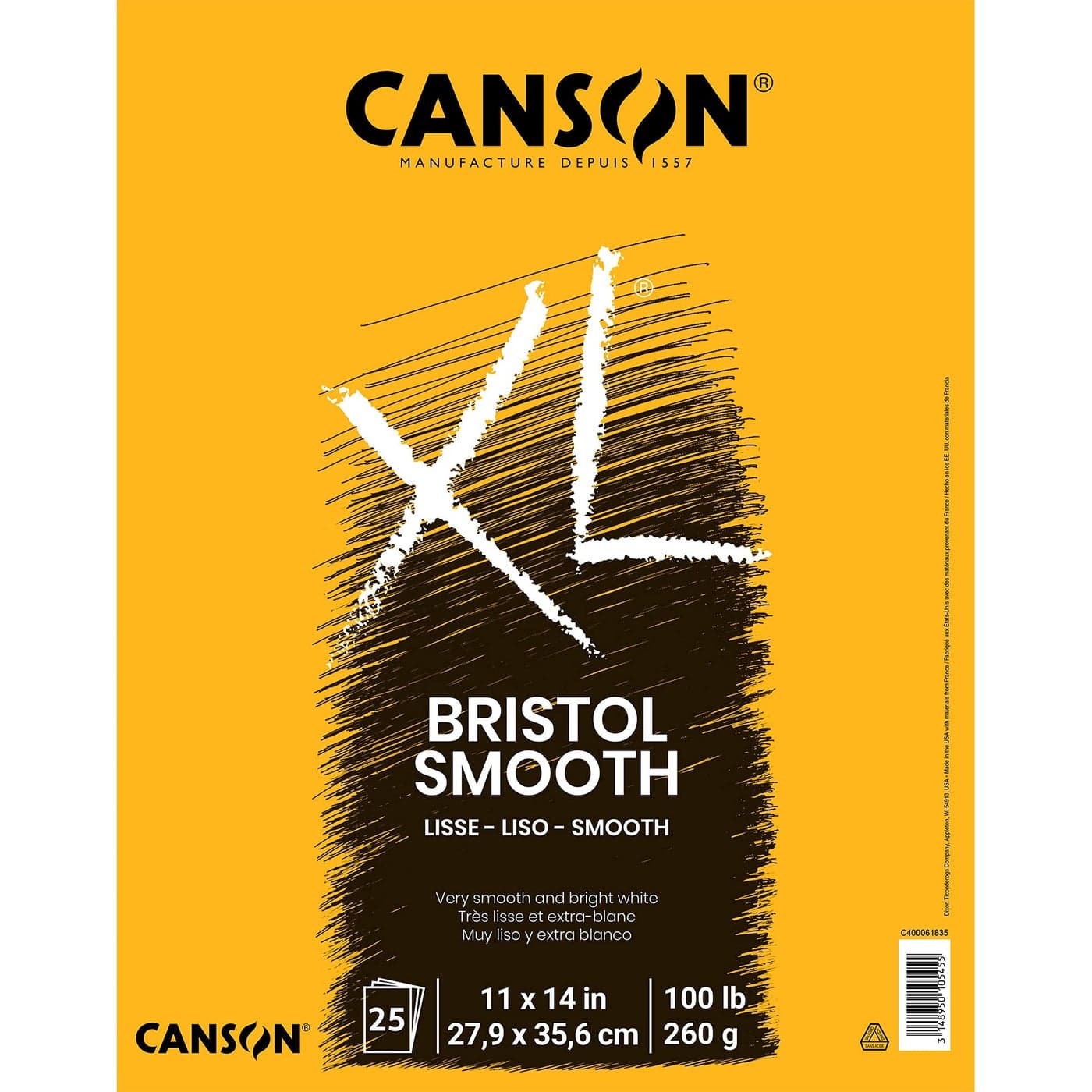Canson XL Series Bristol Paper Smooth Foldover Pad 11x14 inches 25 Sheets 100lb260g Artist Paper for Adults and Students Markers Pen and Ink