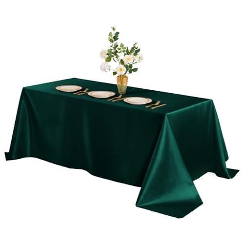 Horbaunal Dark Green Satin Tablecloth 60 x 102 Inches Rectangle Satin Table Cover Bright Silky Table Cloth Smooth Table Decoration for Wedding Party Banquet