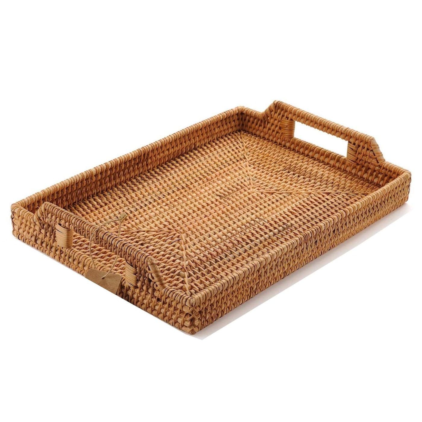 HandWoven Rattan Serving Tray with Handles for Breakfast Drinks Snack for DiningCoffee Table 17 inch 43 cm Rectangular