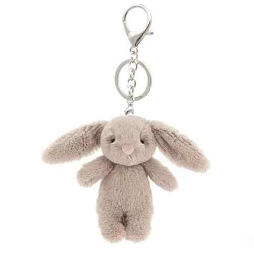 LOHGOU Cute Bunny Bag Charm, Plush Rabbit Keychain Mini Rabbit Car Keys Decor Purse Charm Pendant Decoration (Gray Pink)