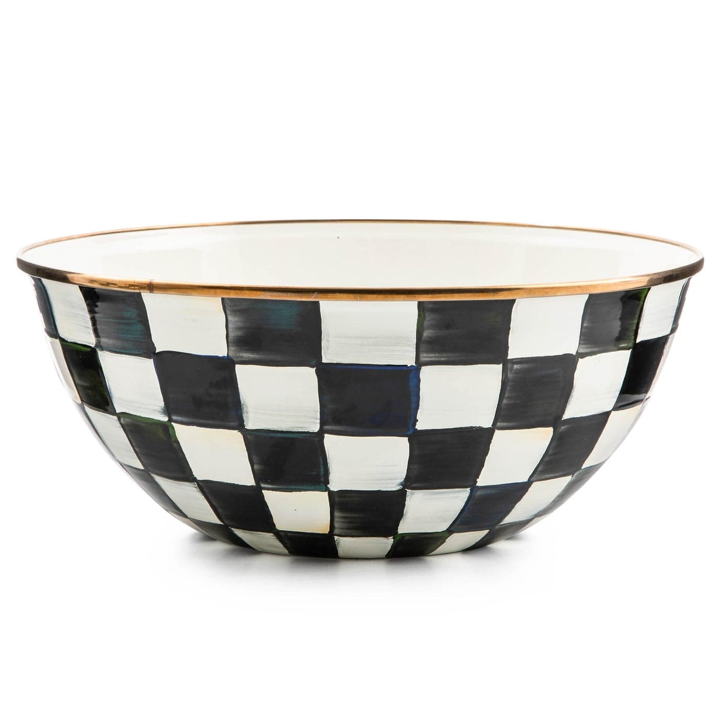 MACKENZIECHILDS Enamel Everyday Bowl Serving Bowl for Entertaining Large BlackandWhite Courtly Check Set of 1