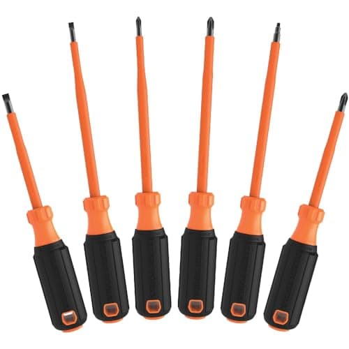 Klein Tools 85076INS Insulated Screwdriver Set Made in USA features 1000V Electricial Screwdrivers 3 Phillips and 2 Slotted and Square Tips 6Piece