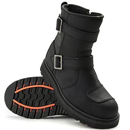 ILM Leather Motorcycle Boots Men Women with Side Zipper Protective Footwear Motorcycle Riding Boots for Combat Tactical Hiking Working(Black, 8.5)