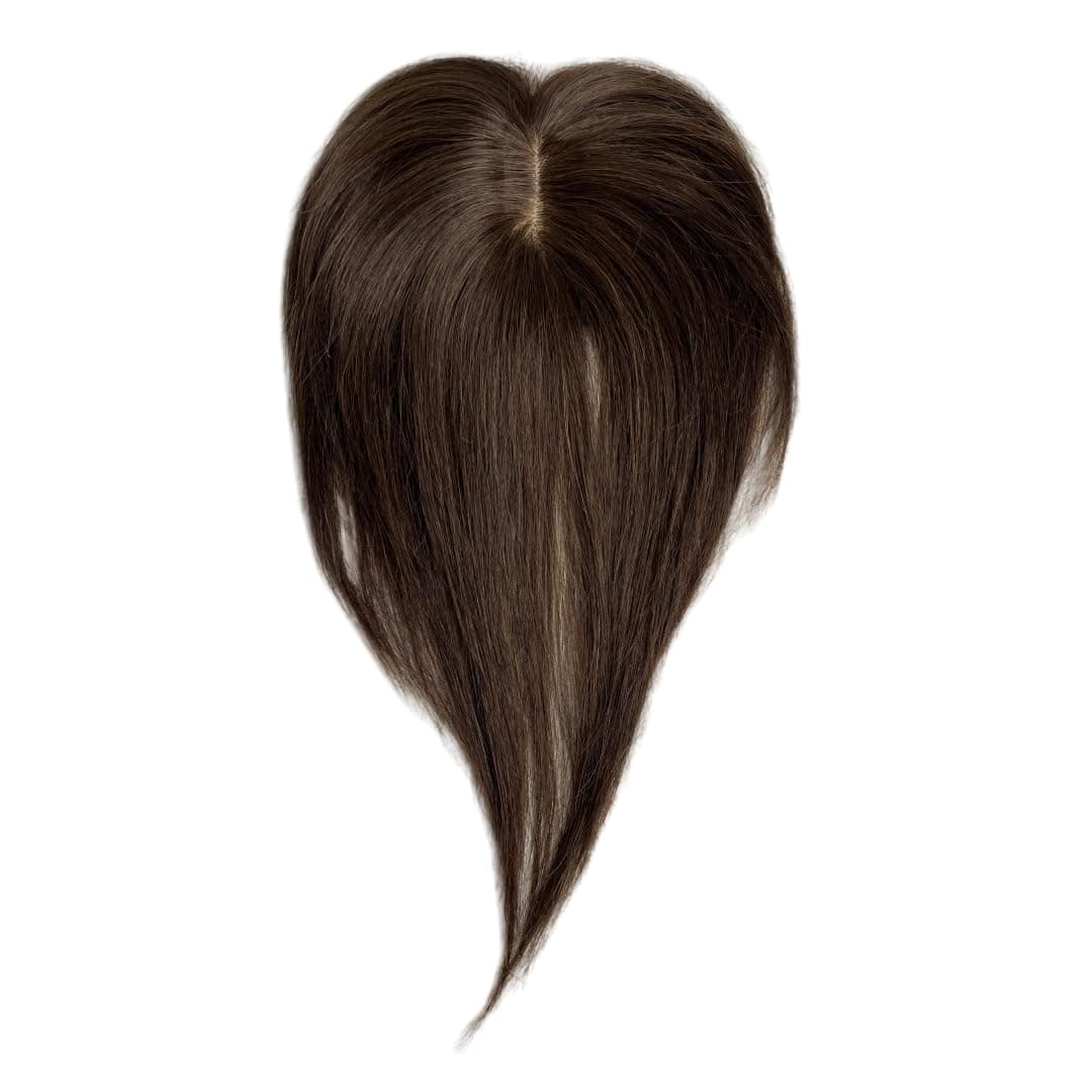 AYunhe Clip in Human Hair Toppers for Women Middle Part Lace Human Hair Side Bangs Straight Hairpieces Extensions Hair Volume 10 inch Dark BrownNo Bangs