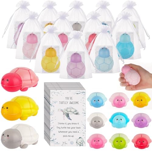Ioffersuper 144PCS Funny Turtle Stress Balls Sensory Turtle Squeeze Toy Stress Relief Balls Turtley Awesome Inspirational Cards Organza Bag Appreciation Gifts for Teacher Student Employee Coworker