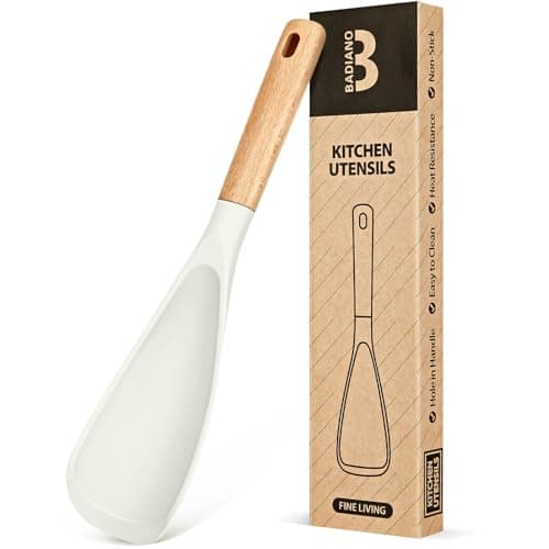 Cooking Spoon for Nonstick Cookwares, Great for Cooking and Serving Sturdy BPA-Free Matte Silicone, Wood Handle Spoon for Mixing, Scoop, and Scrape (WHITE, 11.4 inch)